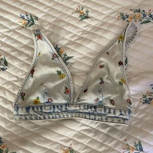 Embroidered jean flower bralette